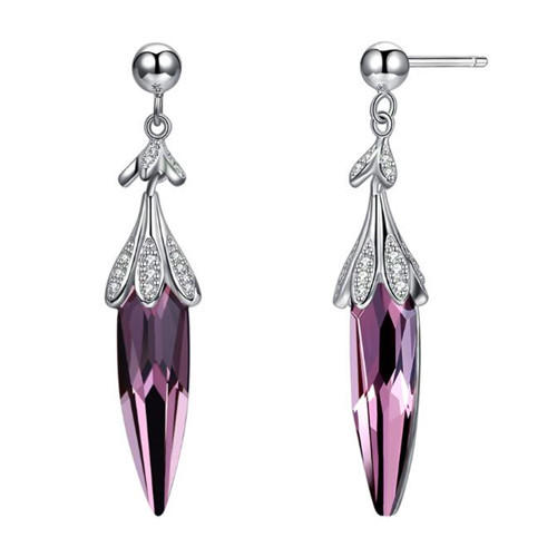 Amethyst jewellery 925 sterling silver long dangling diamond drop crystal earrings for women
